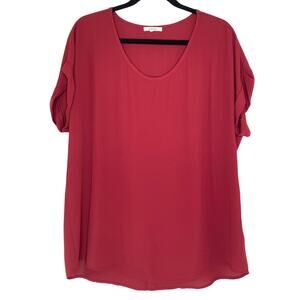 Pleione Burgundy Chiffon Sheer Lightweight Blouse Large